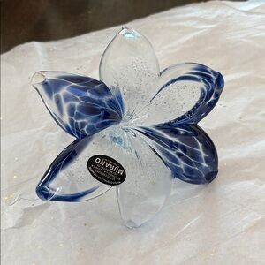 - Italian Murano Art Glass  Blue silver  Colors Pedals 6 pedals Handmade